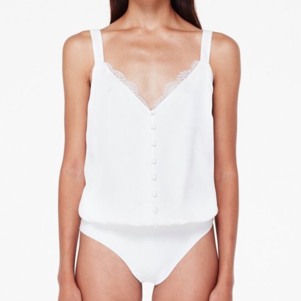 Cami NYC White Silk Bodysuit